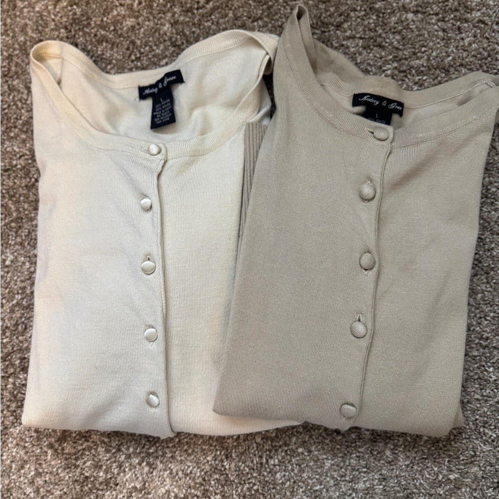 Women's Cream and Tan Sweater Set